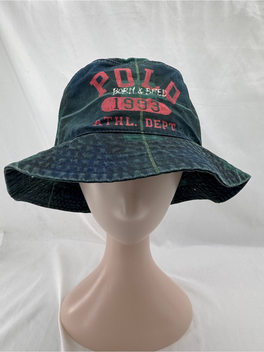 Polo Ralph Lauren Navy & Green Plaid Bucket Hat - Born & Bred 1993 Vintage Style